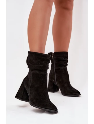 Kozačky z přírodního semiše vyhřívané na podpatku s našitím Zazoo 4216 Černé Kozačky z přírodního semiše vyhřívané na podpatku s našitím Zazoo 4216 Černé