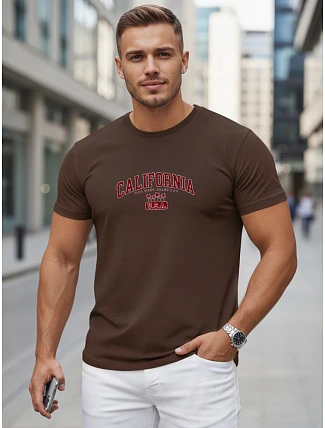 Pánske bavlnené tričko s potlačou „California“, hnedé, FashionStreet NX5140R Pánske bavlnené tričko s potlačou „California“, hnedé, FashionStreet NX5140R