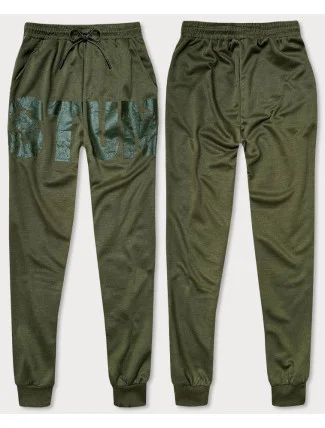 Pánske tepláky s khaki potlačou (8K191)