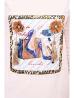 Šaty s 3D grafikou a zdobenými volánikmi púdrovo ružové