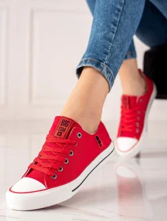 Zaujímavé dámske tenisky červené bez podpätku