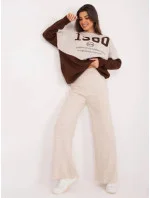 Béžovo-hnedý dámsky dvojdielny komplet s voľným svetrom (1497)