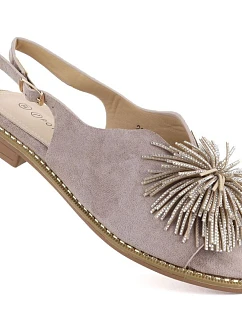 Dámske ploché sandále s flitrami khaki Potocki 43349