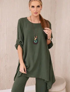 Súprava blúzka + nohavice s khaki príveskom