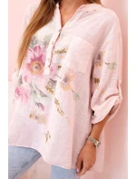 Dámska bavlnená blúzka s kvetinovým vzorom a gombíkmi púdrovo ružová