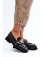 Zazoo 3485 Mokasyny Damskie Ze Złotą Ozdobą Skóra Naturalna