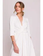 S404 Pletené šaty s opaskom na zaväzovanie - ecru