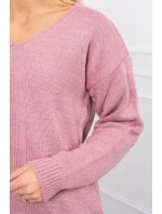 Sveter s výstrihom do V tmavo ružový