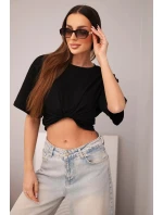 Dámska bavlnená základná blúzka s krátkymi rukávmi čierna Dámska bavlnená základná blúzka s krátkymi rukávmi čierna