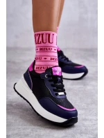 Damskie Buty Sportowe Na Koturnie GOE KK2N4081 Czarno-Granatowe