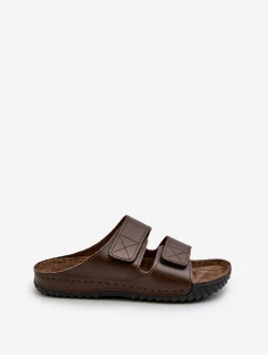 Wygodne Klapki Męskie Z Paskami Na Rzepy Inblu FM00001U Ciemnobrązowe