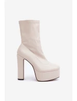 Botki Na Wysokim Obcasie Słupku I Platformie Jasnobeżowe Tennira