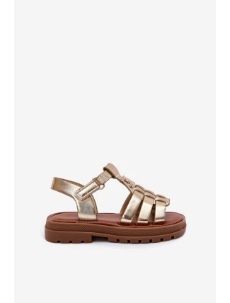 Dziewczęce Sandałki Z Ozdobnym Detalem Złote Serina