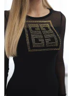 Pletené šaty s tylovými rukávmi čierne