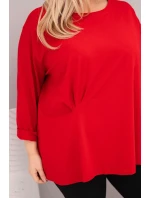 Dámska blúzka plus size s bavlnou, dlhými rukávmi a riasením červená