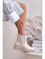 Wsuwane Botki Damskie Na Płaskim Obcasie Skórzane Lewski 3611 Jasnobeżowe