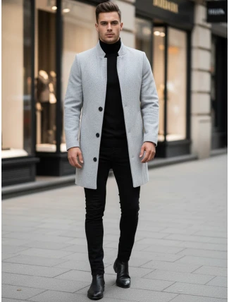 Pánsky jednoradový kabát sivý FashionStreet CX0428