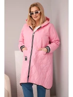Dámska prešívaná bunda Plus Size s kapucňou a športovými manžetami Light Pink
