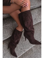 Wsuwane Kozaki Damskie Na Szpilce Z Eko Zamszu Czekoladowe Noretta