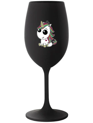 DUHOVÝ JEDNOROŽEC - čierny pohár na víno 350 ml DUHOVÝ JEDNOROŽEC - čierny pohár na víno 350 ml
