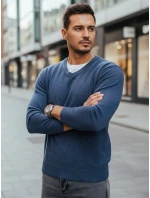 Pánsky modrý sveter s výstrihom do V FashionStreet WX2317 Pánsky modrý sveter s výstrihom do V FashionStreet WX2317
