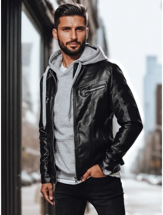 Pánska kožená bunda čierna FashionStreet TX4330