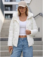 Dámska zimná prešívaná bunda s kapucňou v farbe ecru FashionStreet TY5938