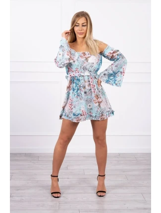 Španielske kvetinové šaty v mätovej farbe