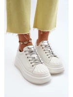 Skórzane Sneakersy Damskie Na Platformie GOE NN2N4033 Białe