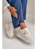Sneakersy Buty Sportowe Damskie Ocieplane Na Masywnej Podeszwie Beżowe Verissha