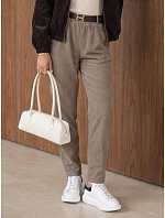 Dámske béžové manšestrové nohavice s opaskom FashionStreet UY3148