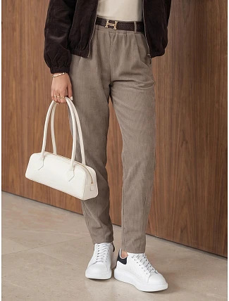 Dámske béžové manšestrové nohavice s opaskom FashionStreet UY3148