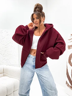 Teplá mikina s kapucňou v oversize strihu, bordová (821112)