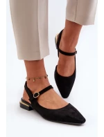 Baleriny Damskie Na Niskim Obcasie Z Odkrytą Piętą Sergio Leone SK831 Czarne