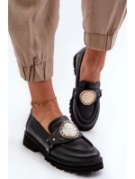 Zazoo 3485 Mokasyny Damskie Ze Złotą Ozdobą Skóra Naturalna