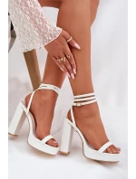 Sandały Damskie Na Słupku Z Paseczkiem Białe Fevenne