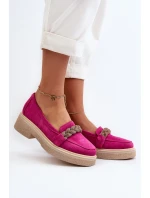 Zazoo 3429/W Damskie Zamszowe Mokasyny Z Ozdobą Fuksja