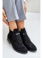 Zateplená nízka členková obuv s ozdobou na zips S.Barski Black