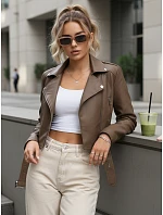 Dámska krátka bunda ramon svetlohnedá z ekokože FashionStreet TY5673