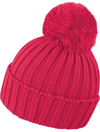 Result Headwear R 369X Pletená čiapka s bambulou 28.369X malinová