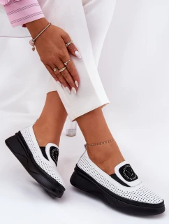 Mokasyny Damskie Skórzane Na Platformie I Koturnie Vinceza 79522 Białe