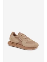 Skórzane Sneakersy Męskie Big Star OO174298 Hi-Poly System Beżowe
