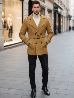 Pánsky dvojradový kabát pieskový FashionStreet CX0443