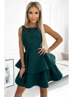 205-4 LAURA dvojité rozšírené šaty s čipkou - BOTTLE GREEN