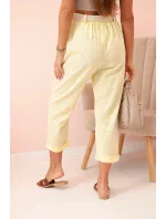 Dámske ľanové nohavice s bavlnou a opaskom - žlté