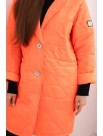 Dámske Plus veľkosť prešívaná bunda s ozdobnými gombíkmi a golierom Neon Orange