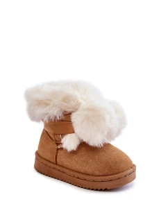 Dziecięce Młodzieżowe Ocieplane Botki Śniegowce Brązowo-Białe Roofy