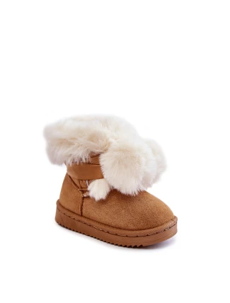 Dziecięce Młodzieżowe Ocieplane Botki Śniegowce Brązowo-Białe Roofy