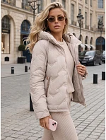 Dámska prešívaná bunda s kapucňou, béžová, FashionStreet TY5945 Dámska prešívaná bunda s kapucňou, béžová, FashionStreet TY5945