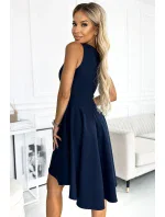 397-2 Elegantné šaty s dlhším zadným dielom - ZELENÉ